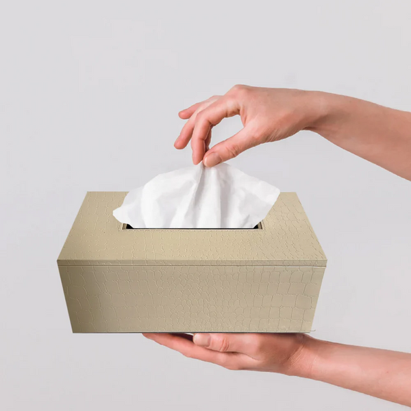 Leather Tissue Box-Croco Cream