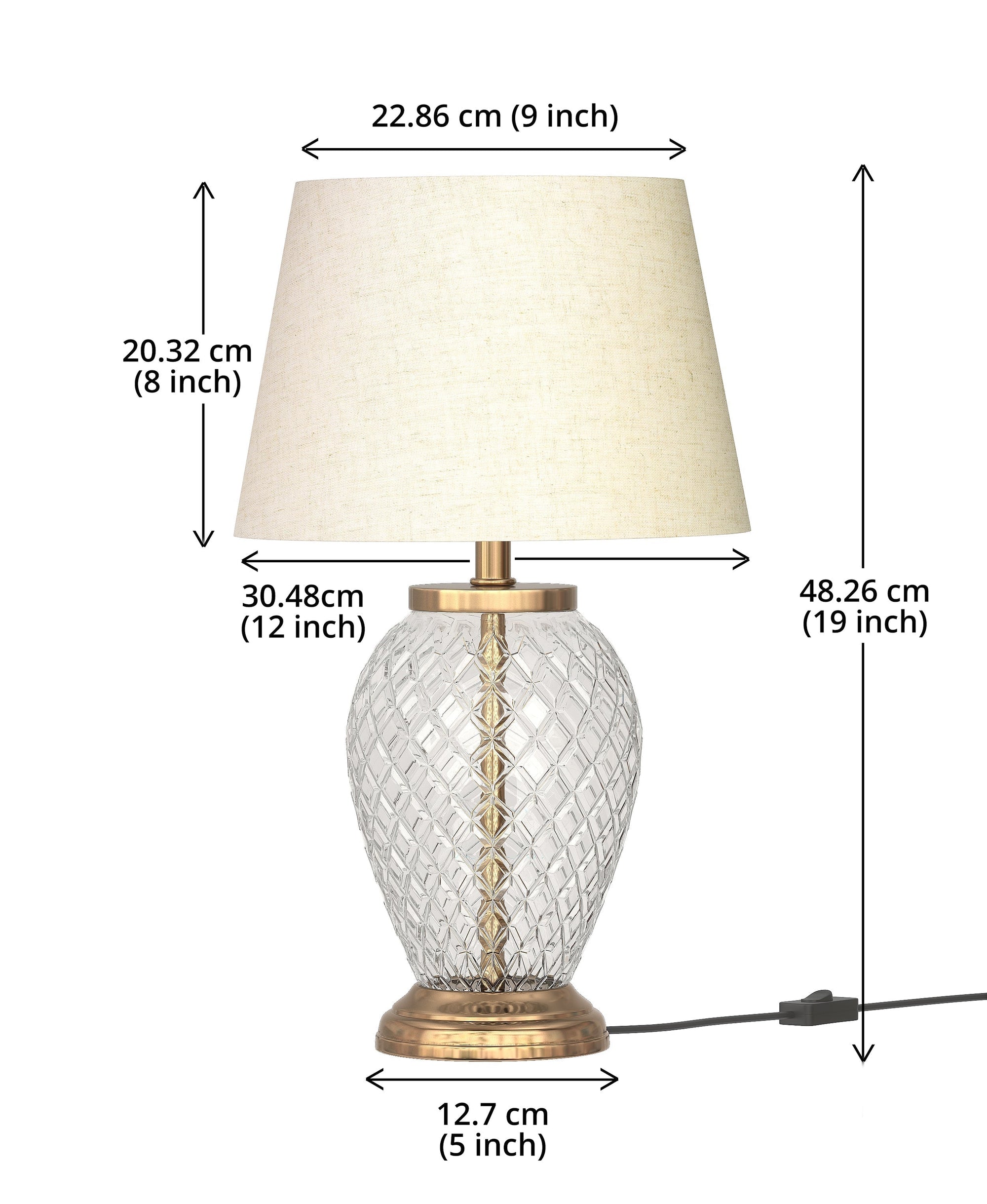 Diamond-Cut Glass Table Lamp, Antique Brass (19") – Off-White 12" Shade