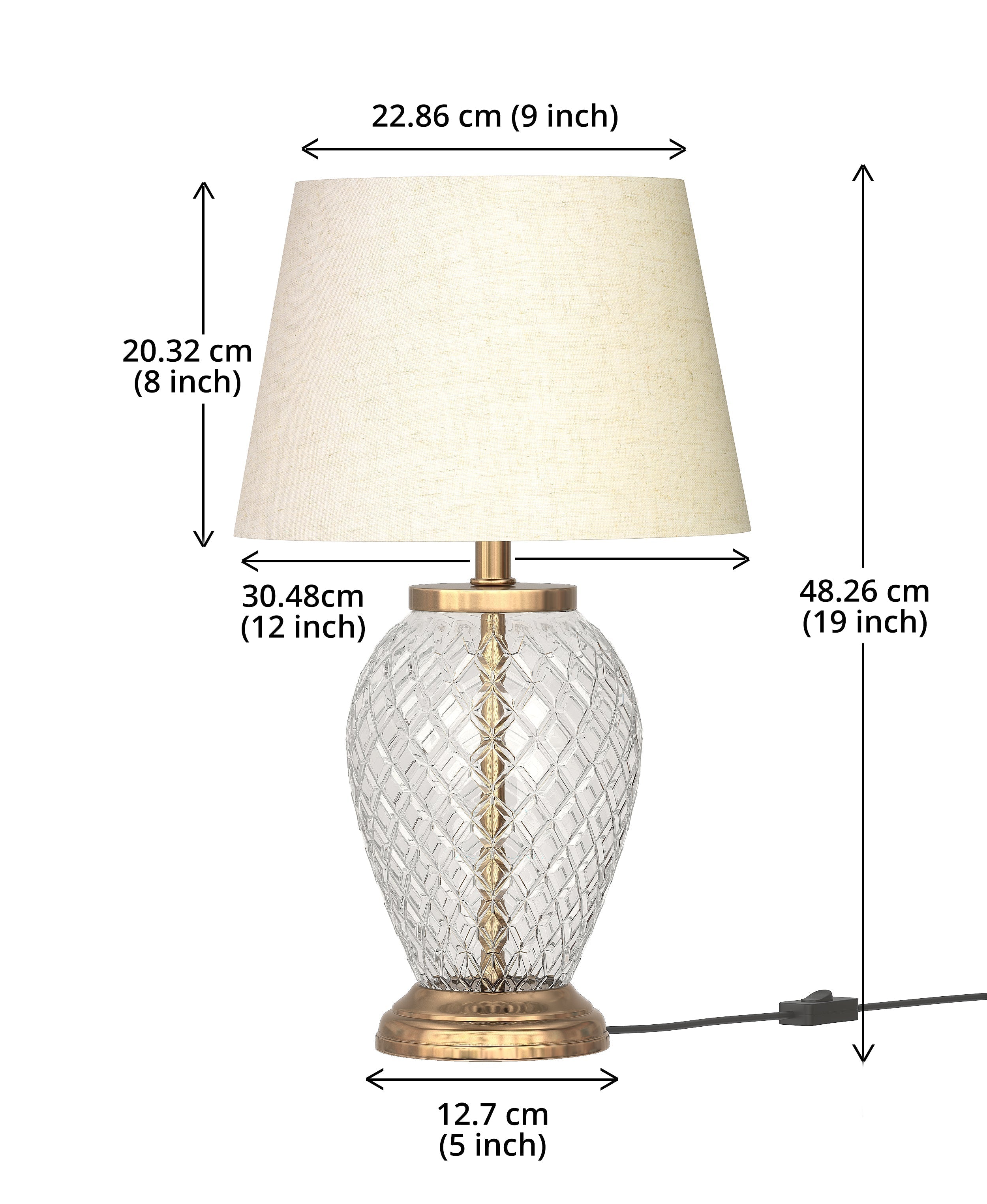 Diamond-Cut Glass Table Lamp, Antique Brass (19") – Off-White 12" Shade