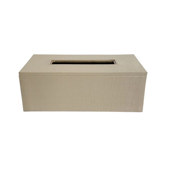 Leather Tissue Box-Croco Cream