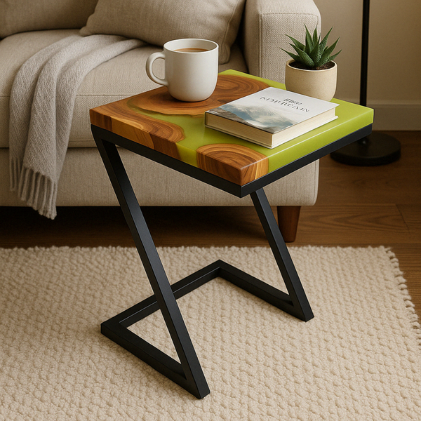 Teak Wood Epoxy End Table – Lemon Resin Finish