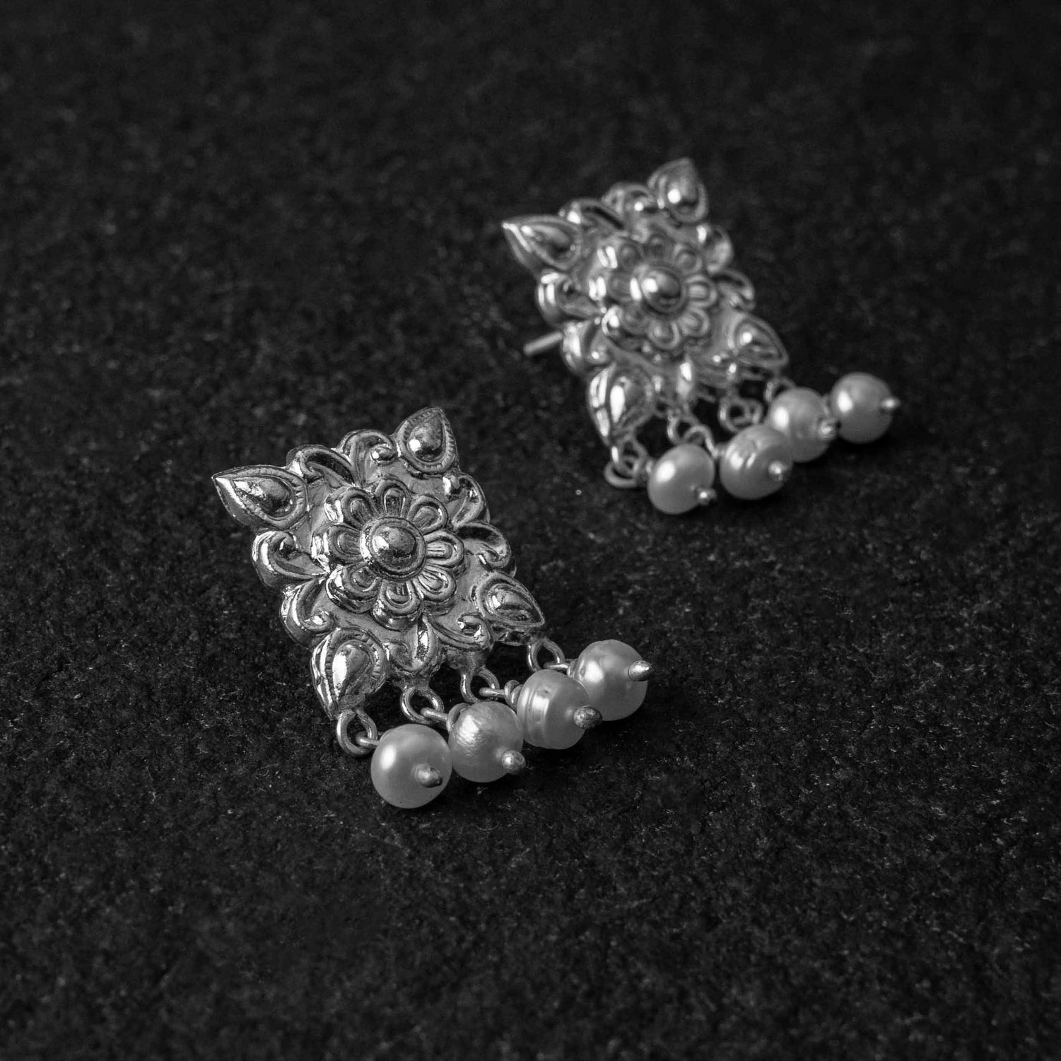 Chauki Pearl Silver Drops Earrings