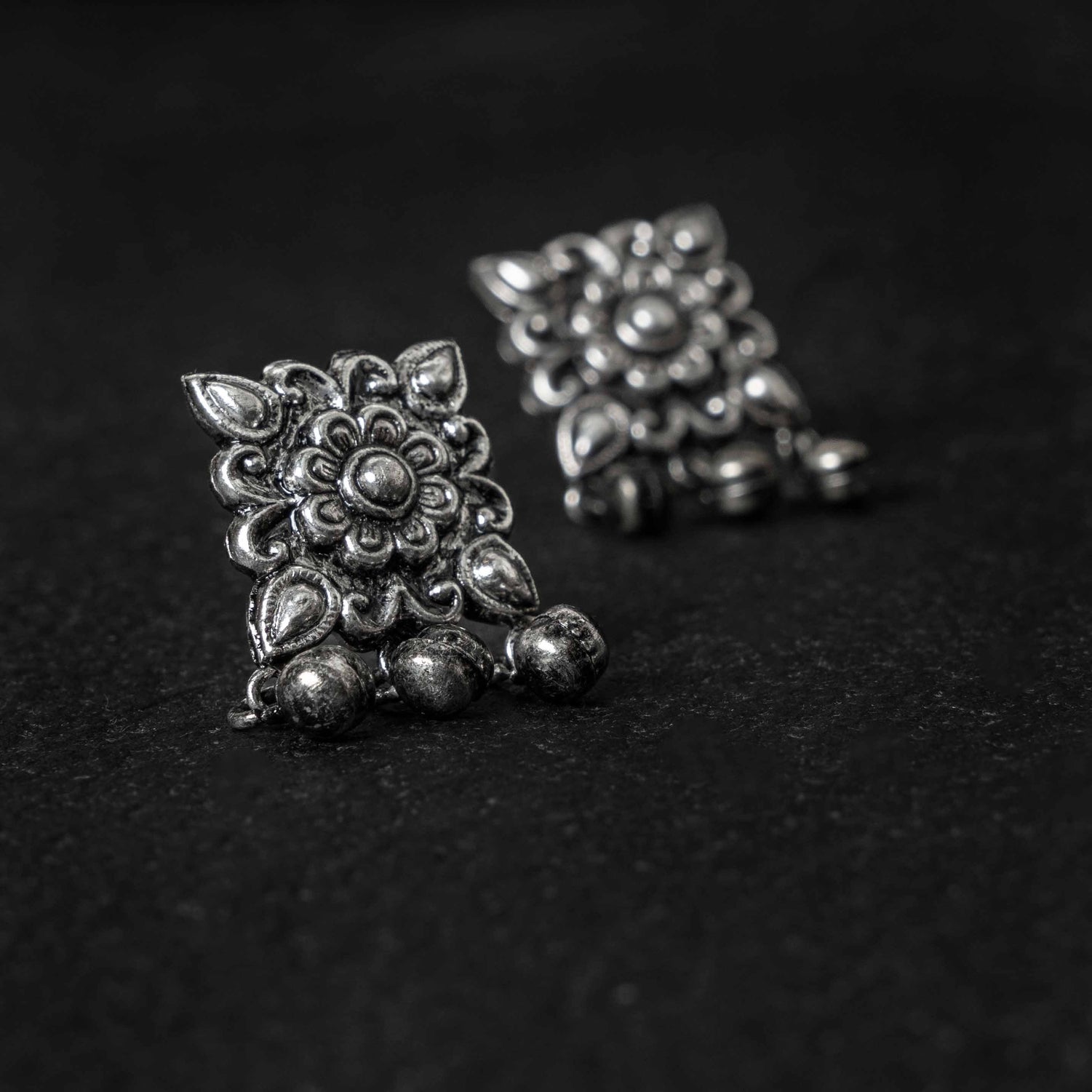 Chauki Ghungroo Silver Drops Earrings