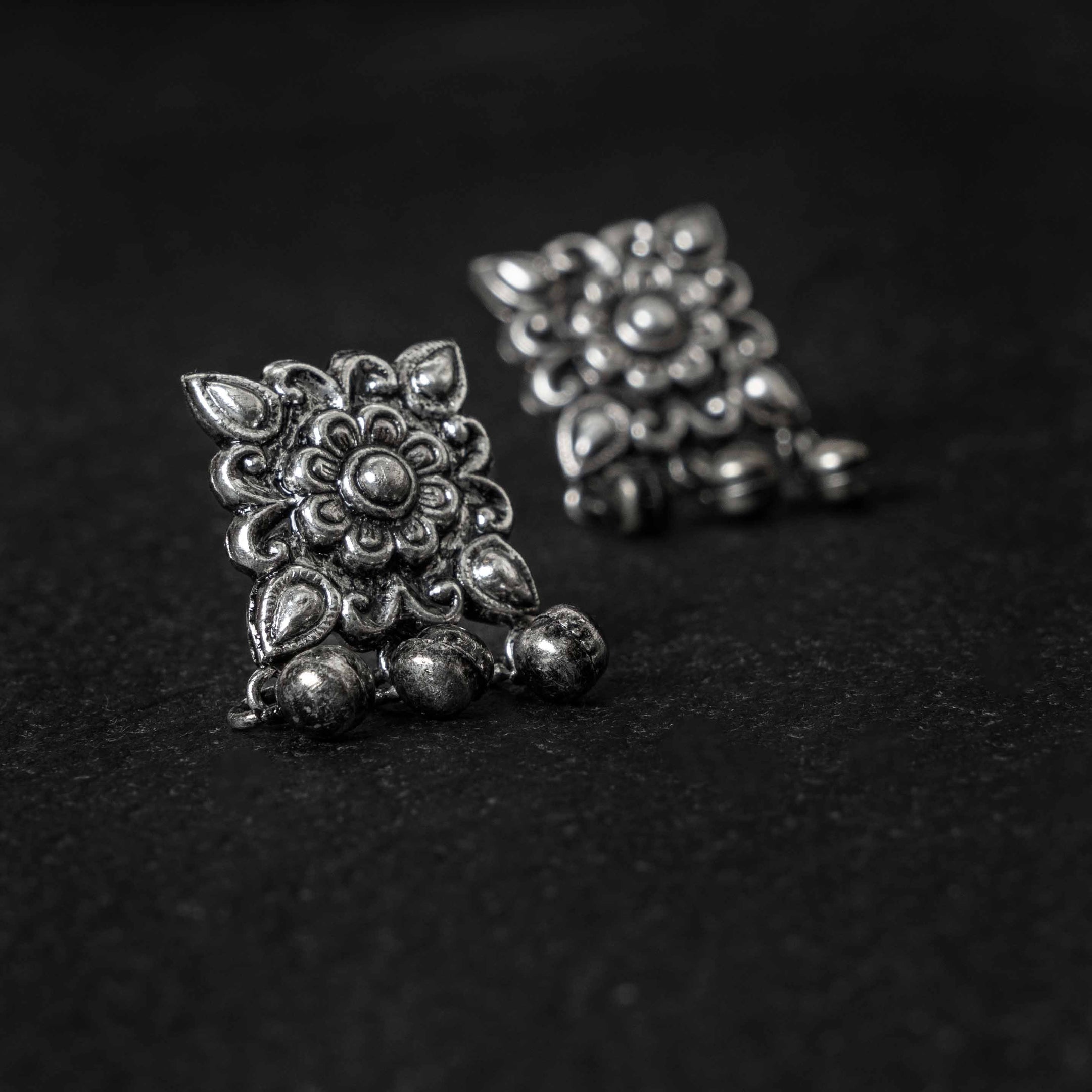 Chauki Ghungroo Silver Drops Earrings
