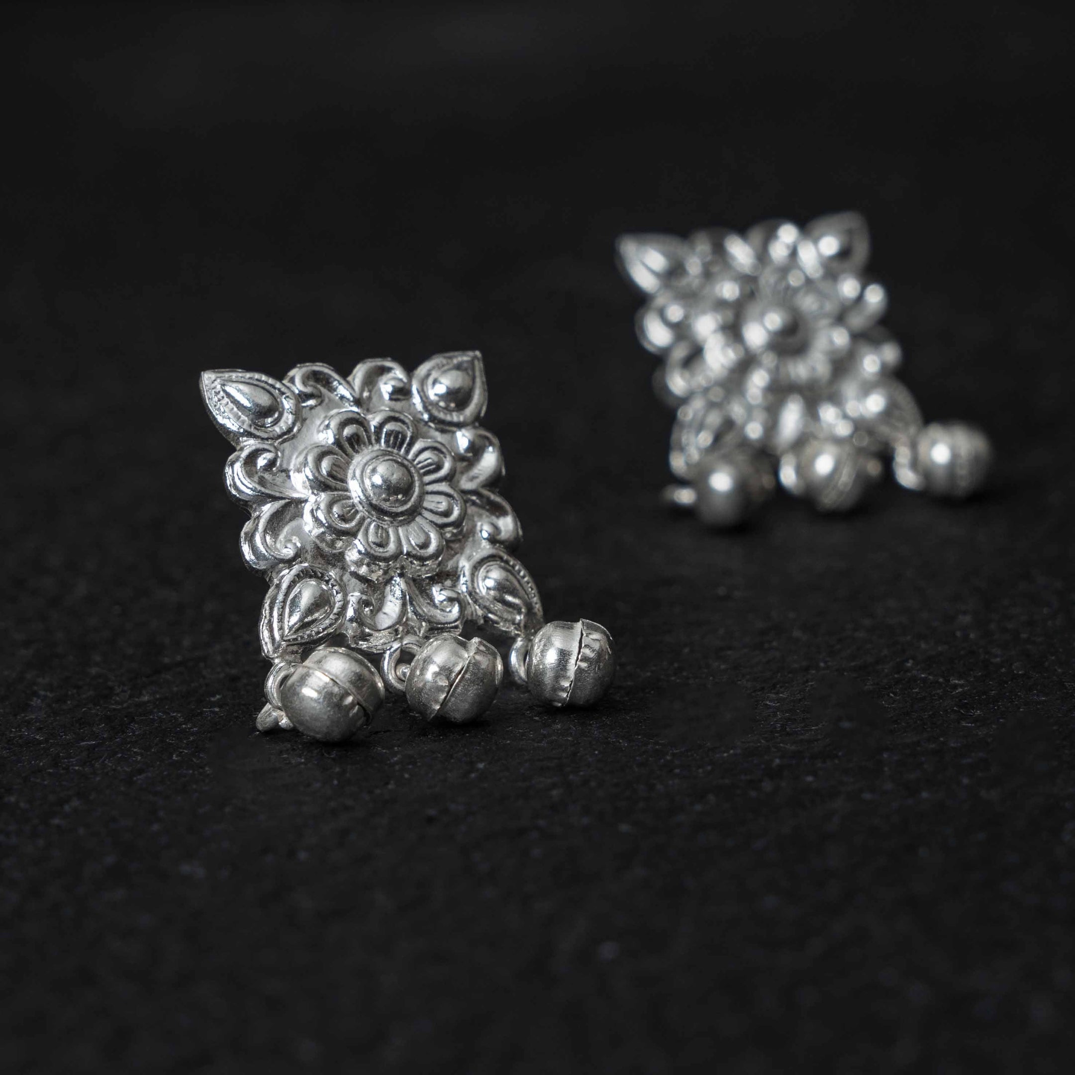 Chauki Ghungroo Silver Drops Earrings