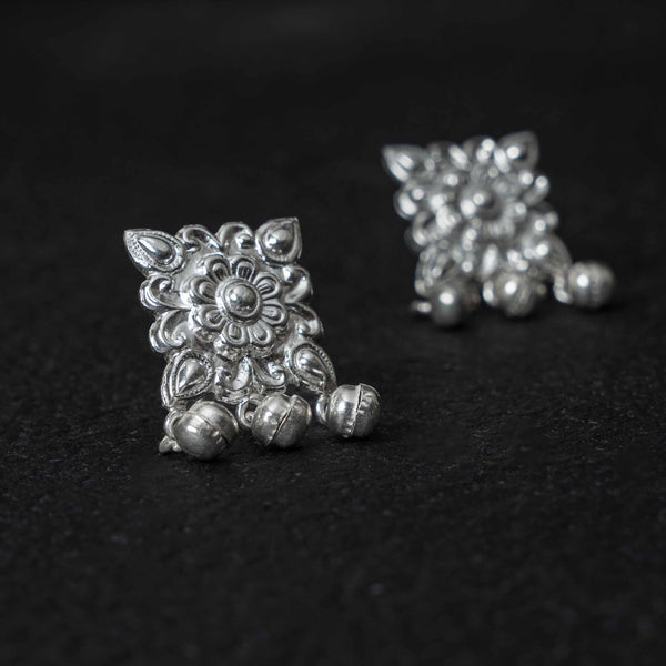 Chauki Ghungroo Silver Drops Earrings