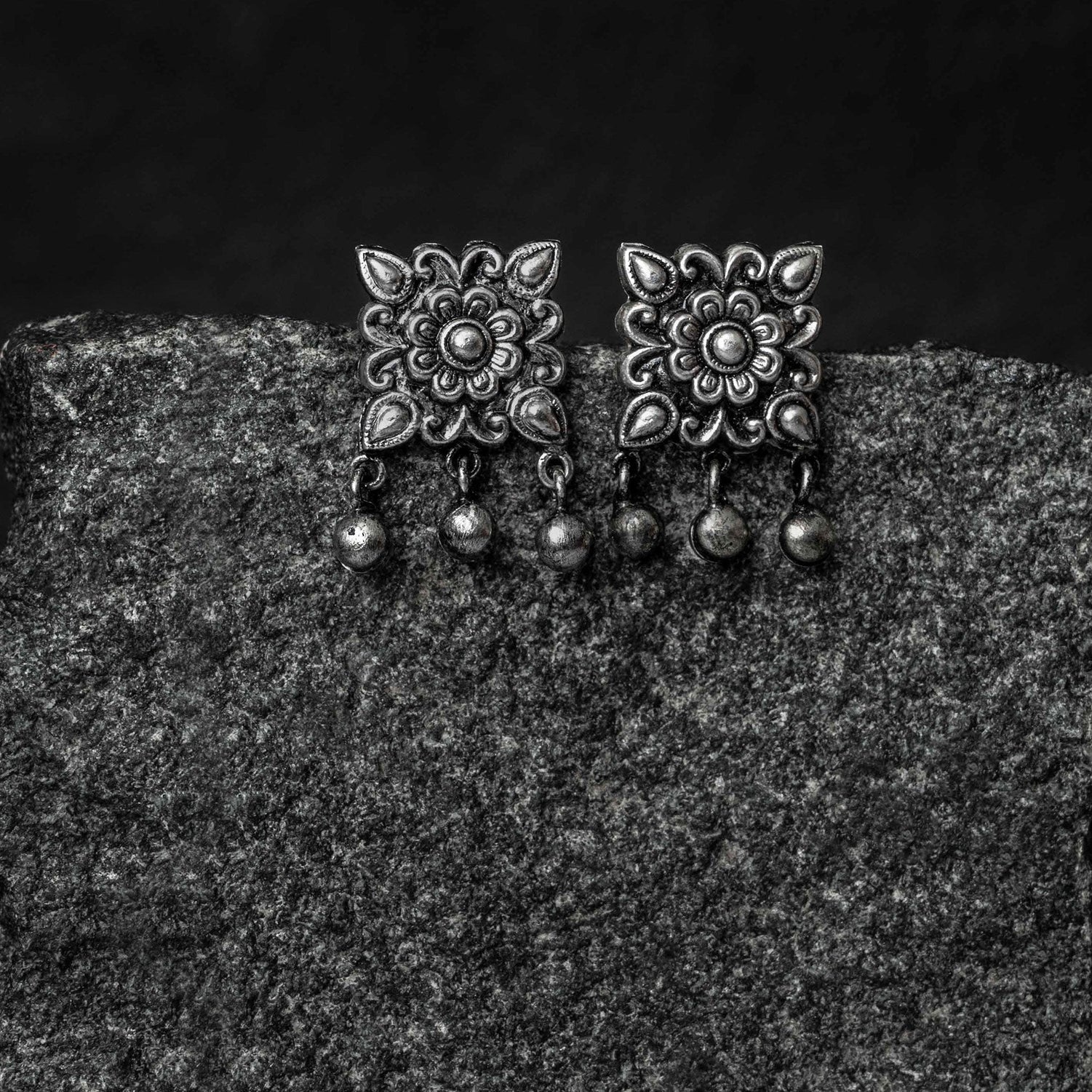 Chauki Ghungroo Silver Drops Earrings