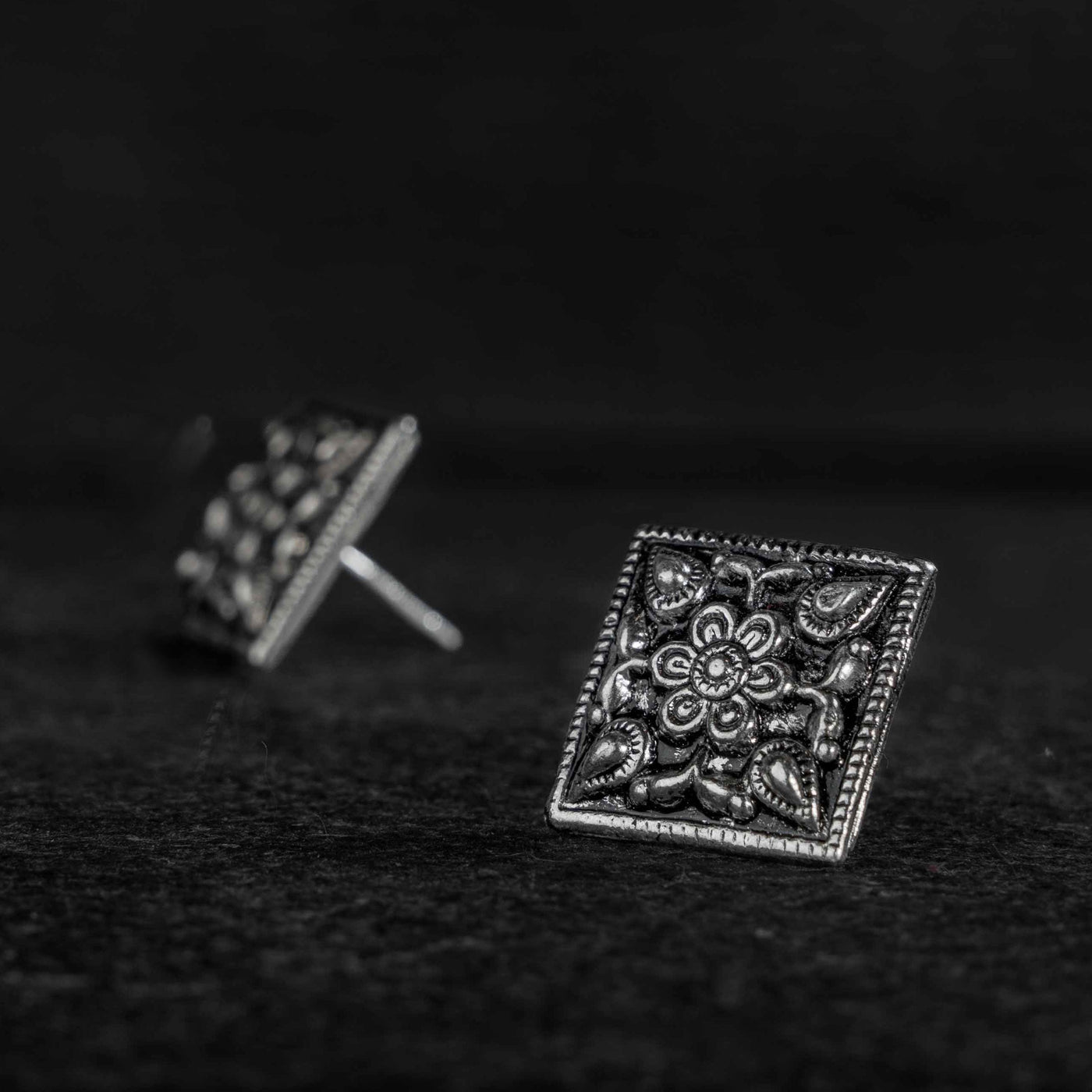 Chaukhandi Silver Studs Earrings