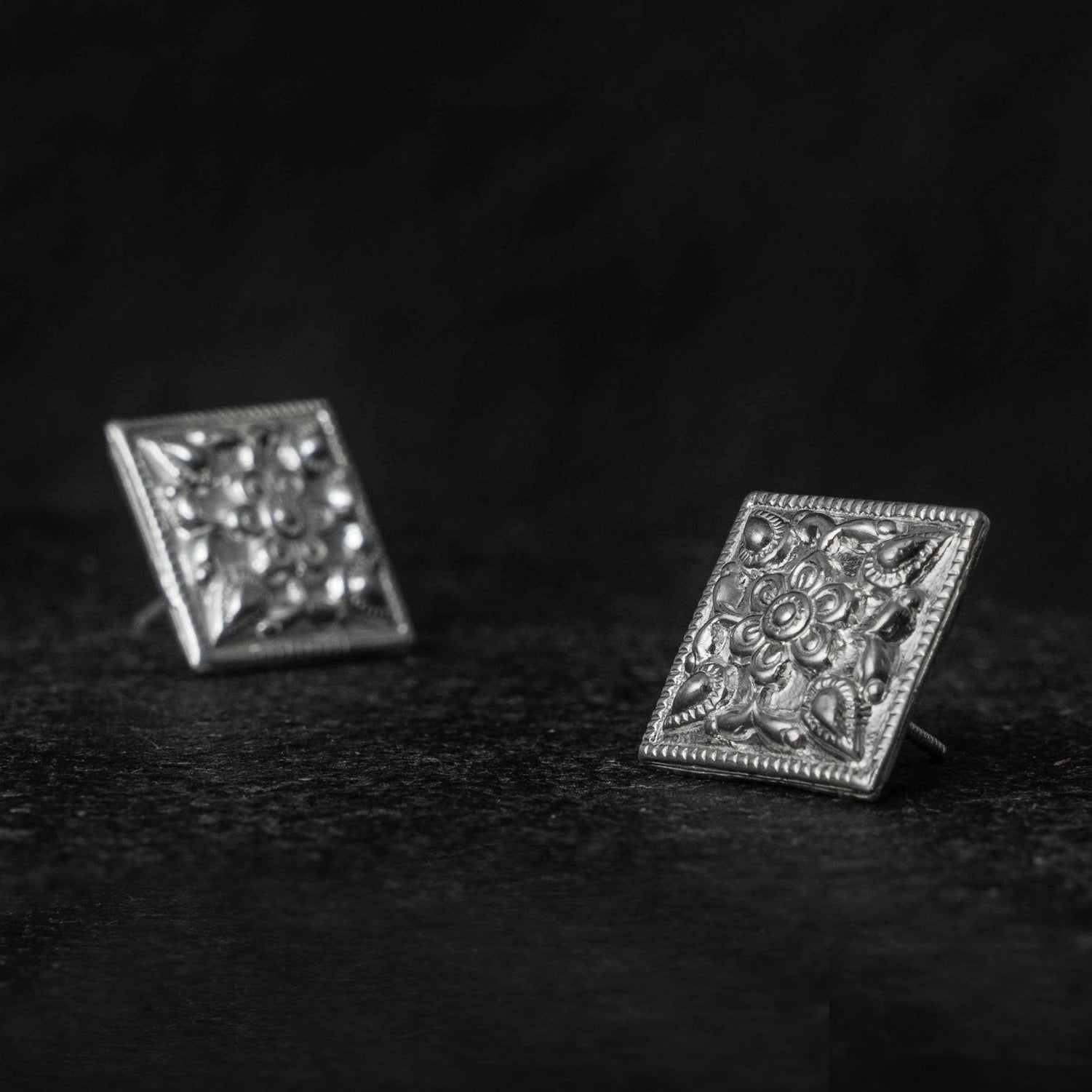 Chaukhandi Silver Studs Earrings