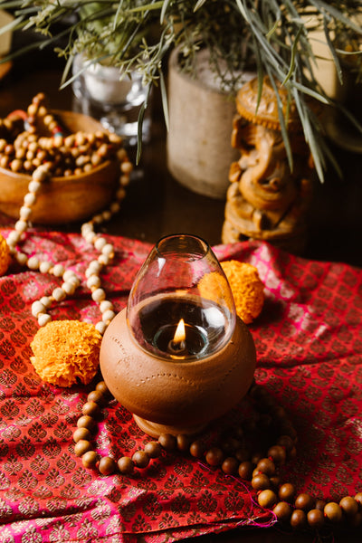 Terracotta Diya | Glass Oil Lamp
