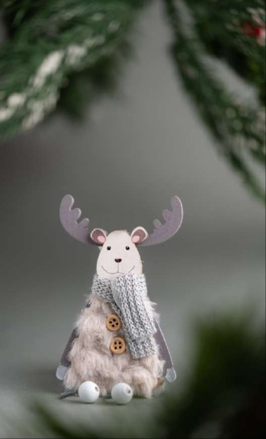Grey Reindeer Doll Hanging Ornament with Grey Scarf_CC20