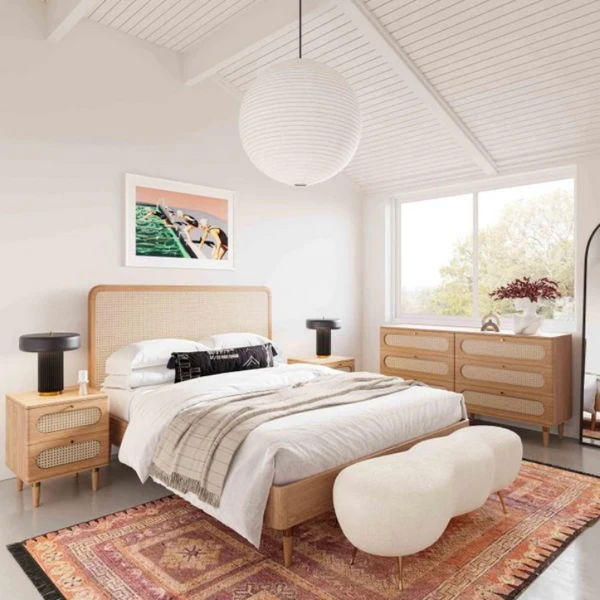 Monarch Arc Teak Wood Rattan Bed