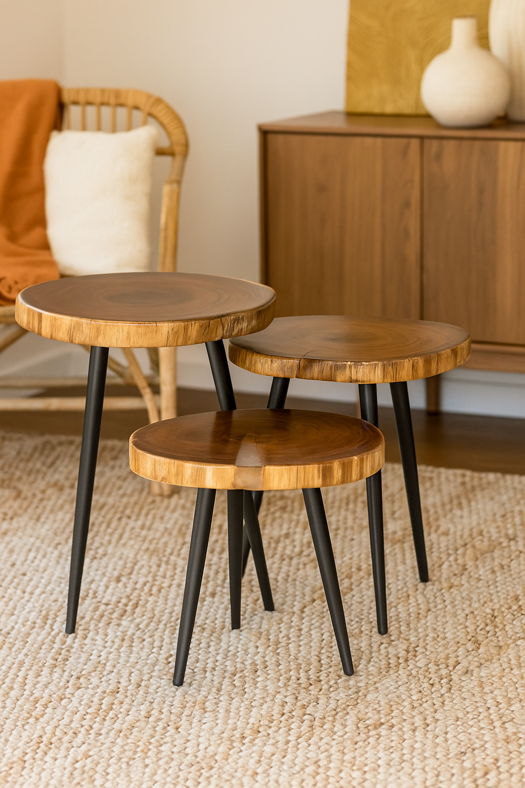 Nesting Table Set of 3 – Acacia Wood with Transparent Resin Finish