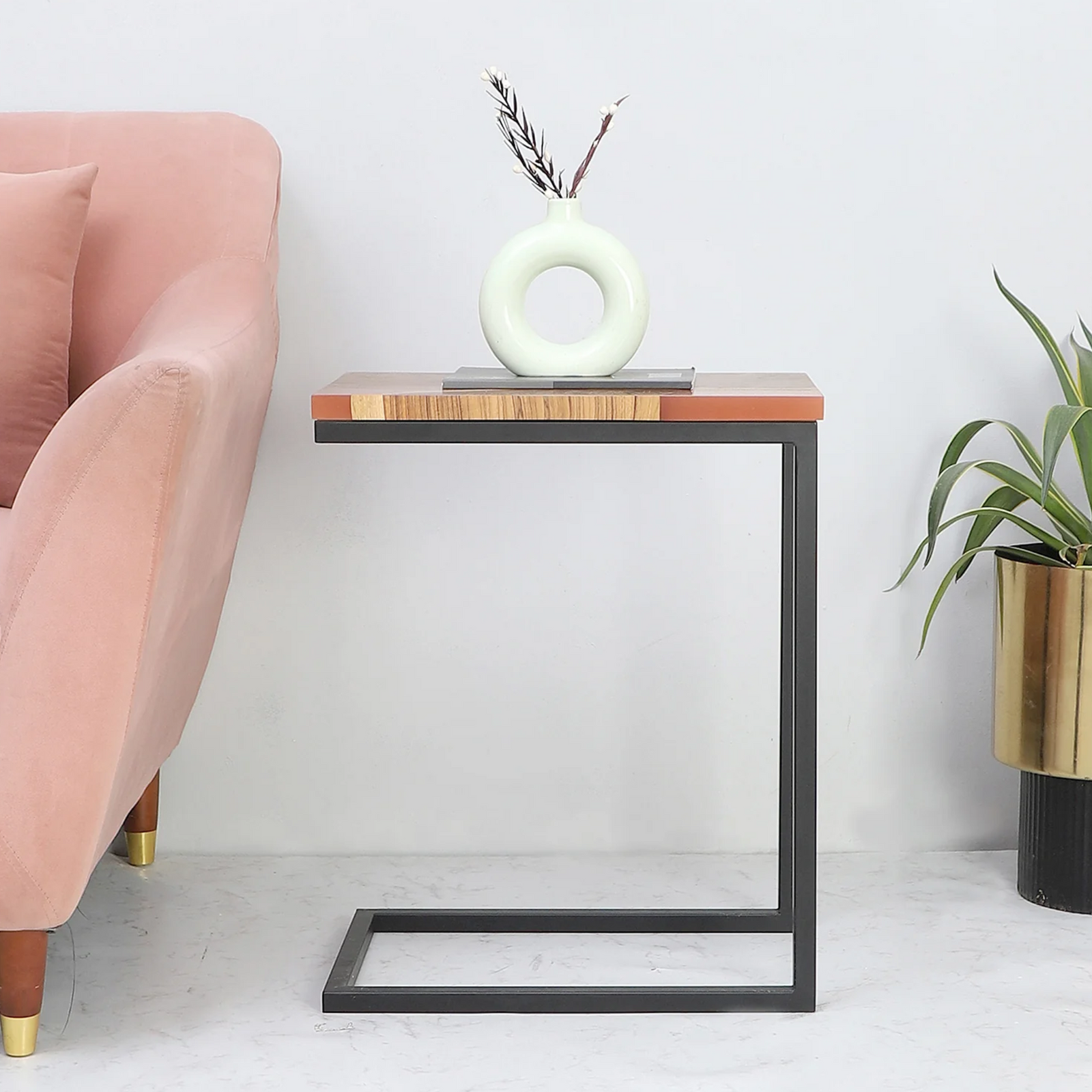 Premium Side Table – Teak Wood with Lemon Resin Finish