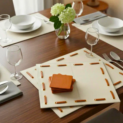Eyelet Table Mat combo set of 6 leather eyelet design placemats India - The Mage Home