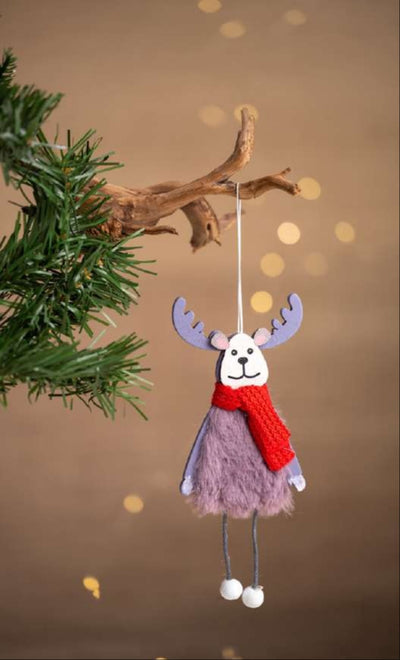 Purple Reindeer Doll Hanging Ornament with Red Scarf_CC21