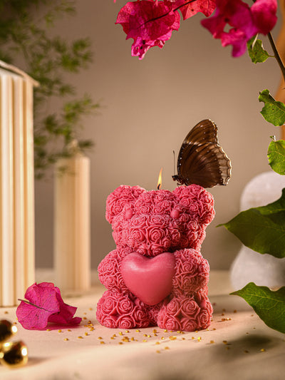 Floral Teddy Heart Soy Candle