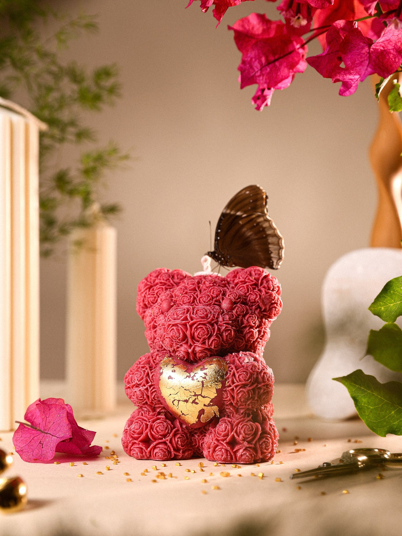 Floral Teddy Heart Soy Candle