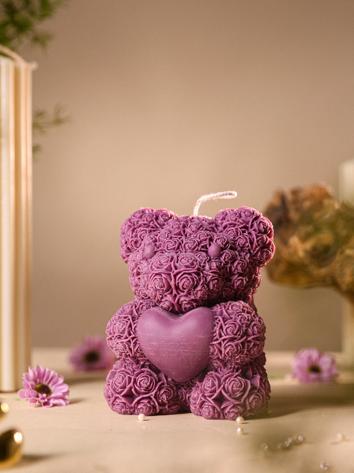 Floral Teddy Heart Soy Candle