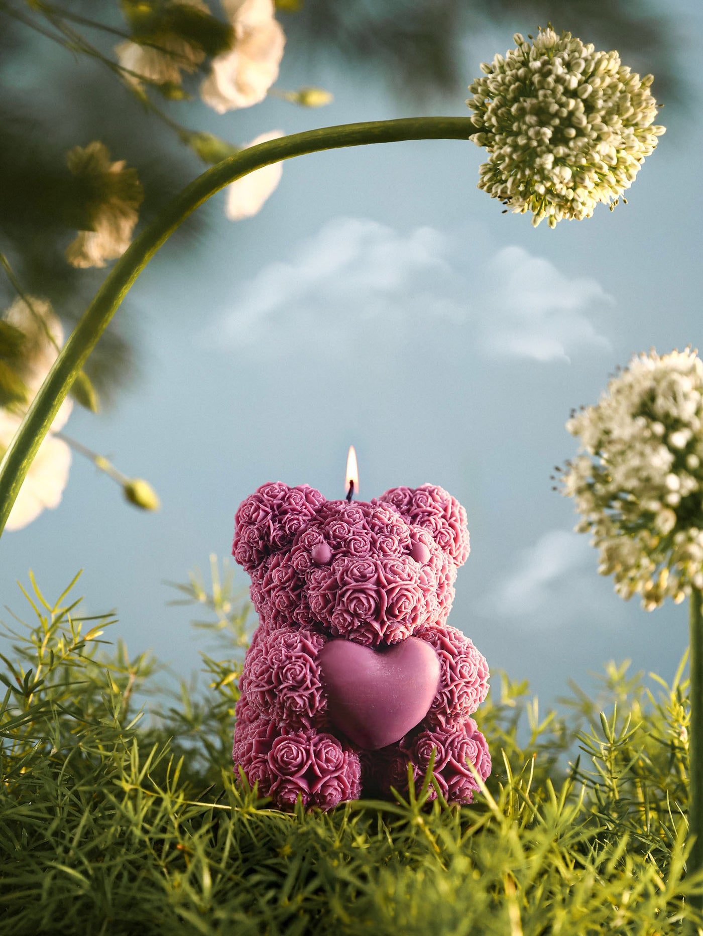 Floral Teddy Heart Soy Candle