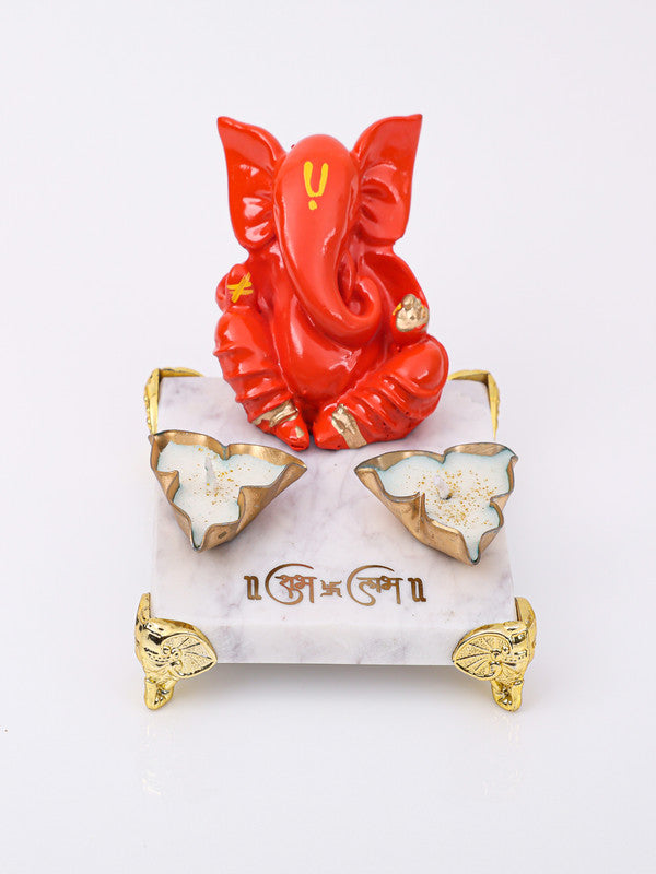 Ganesha With Marble Choki And Candles