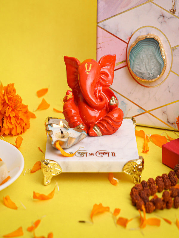Ganesha With Marble Choki And Candles