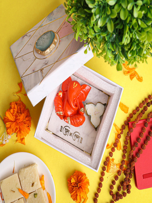 Ganesha With Marble Choki And Candles