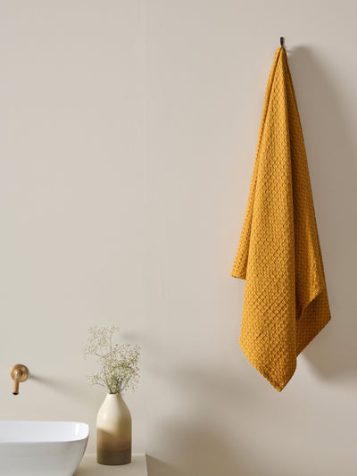 Honeycomb Cotton Bamboo Waffle XL Bath Towel Ochre