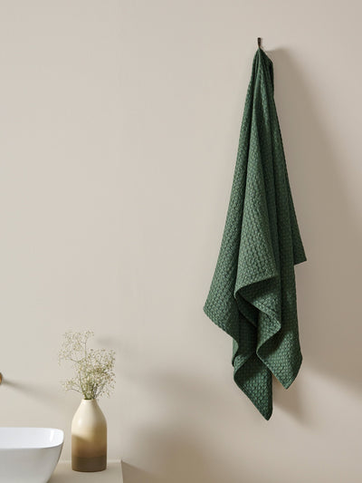 Honeycomb Cotton Bamboo Waffle Bath Towel 
 |Verde