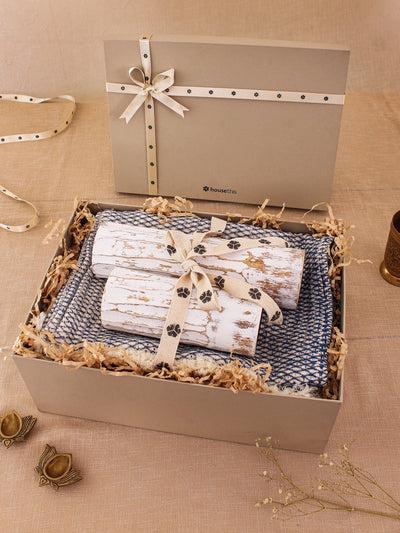 Saltoro Candle Stand & Runner Gift Box - Off White