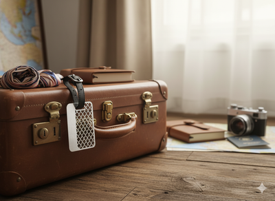 Custom Luggage Tag with Moroccan Lattice Design in Pure Silver Plating