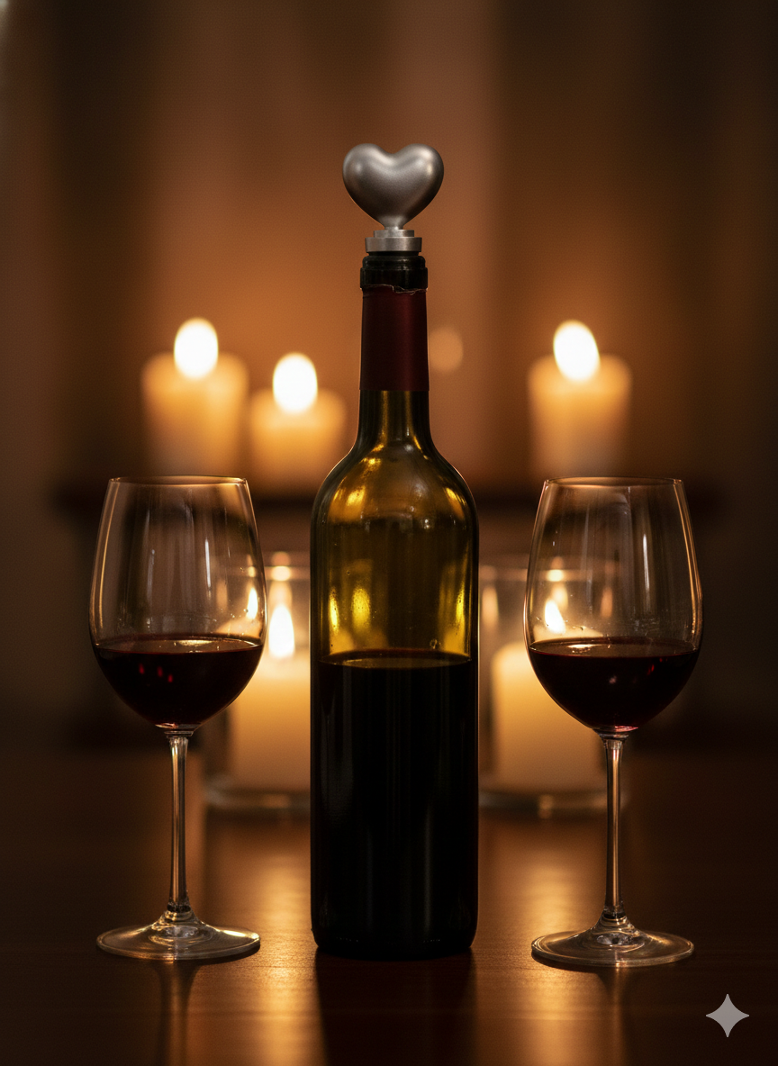 Luxury Heart-Shaped Bottle Stopper in Brass with Pure Silver Polish | Elegant Wine Stopper | Premium Gifting & Bar Accessory