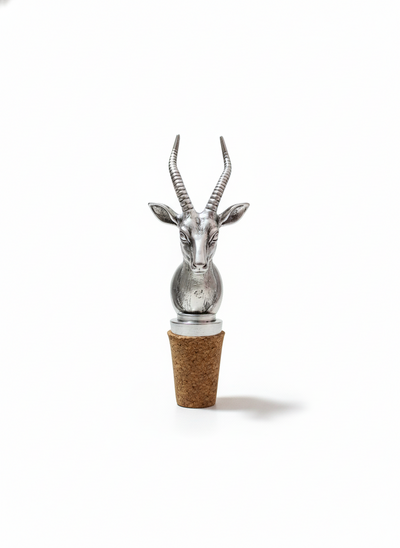 Handcrafted Antelope Head Bottle Stopper in Brass with Pure Silver Polish | Luxury Wine Stopper | Elegant Bar & Home Décor Accessory