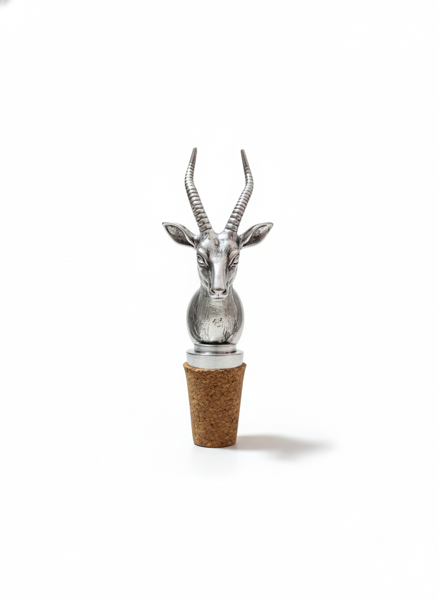 Handcrafted Antelope Head Bottle Stopper in Brass with Pure Silver Polish | Luxury Wine Stopper | Elegant Bar & Home Décor Accessory