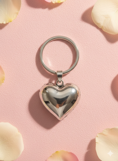 Heart Keyring with Custom Name Engraving in Pure Silver Plating