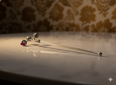 Trishakti Tilak Stick – Silver Finish Sacred Tilak Applicator with Triple Lotus Ends