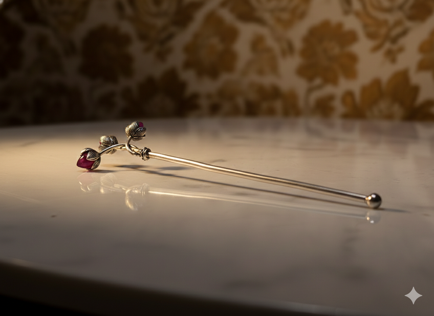 Trishakti Tilak Stick – Silver Finish Sacred Tilak Applicator with Triple Lotus Ends