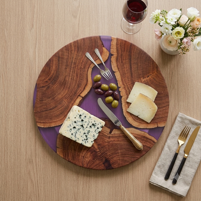 Round Wooden & Resin Platter - Purple Inlay