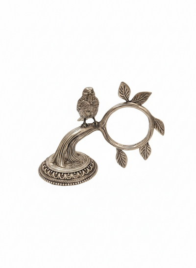 Bird on Branch Napkin Ring Set in Pure Silver Plating