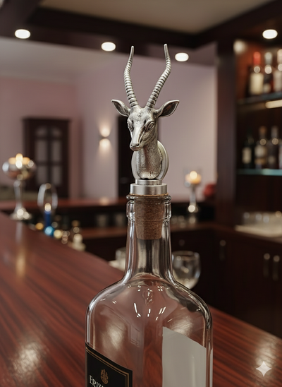 Handcrafted Antelope Head Bottle Stopper in Brass with Pure Silver Polish | Luxury Wine Stopper | Elegant Bar & Home Décor Accessory