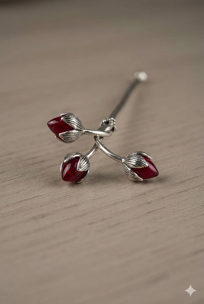 Trishakti Tilak Stick – Silver Finish Sacred Tilak Applicator with Triple Lotus Ends