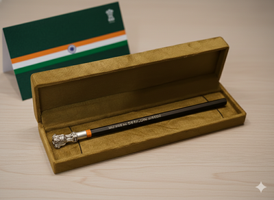 National Emblem Ashoka Lion Pencil Topper in Brass with Silver Polish | Patriotic Stationery Accessory | “Satyameva Jayate” Inspired Desk & Study Décor