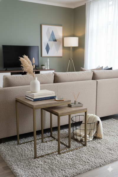 Zebrano Veneer C-Shape Side Table / Laptop Table - Set of 2