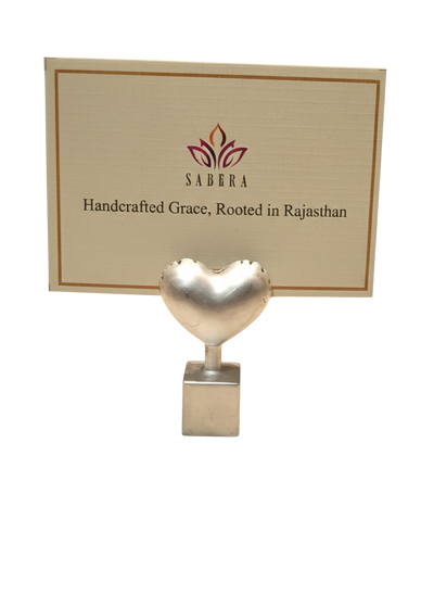 Luxury Heart Card & Photo Holder in Brass with Pure Silver Polish | Handcrafted Desk Accessory | Premium Gifting