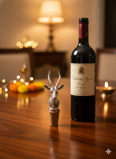 Handcrafted Antelope Head Bottle Stopper in Brass with Pure Silver Polish | Luxury Wine Stopper | Elegant Bar & Home Décor Accessory