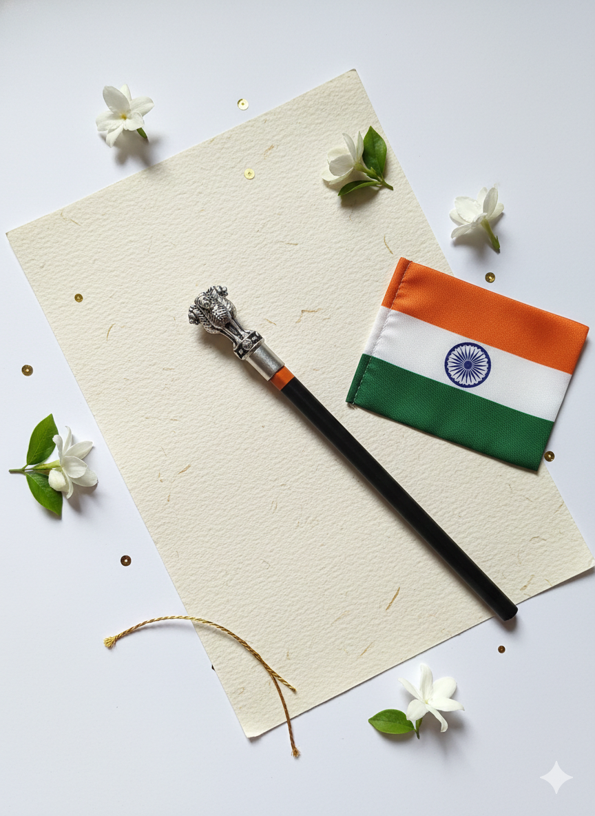 National Emblem Ashoka Lion Pencil Topper in Brass with Silver Polish | Patriotic Stationery Accessory | “Satyameva Jayate” Inspired Desk & Study Décor