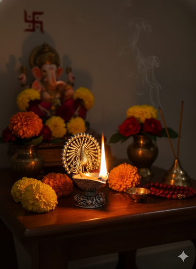 Elegant Silver Peacock Diya – Handcrafted Decorative Oil Lamp