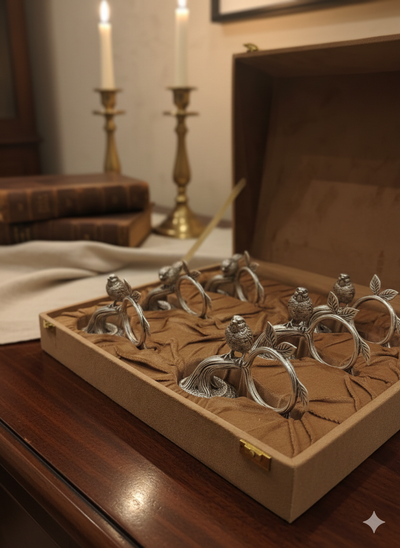 Bird on Branch Napkin Ring Set in Pure Silver Plating