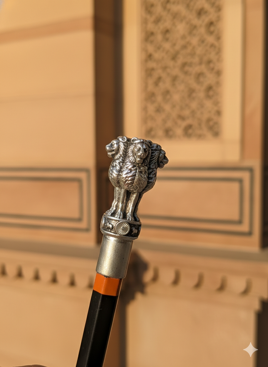 National Emblem Ashoka Lion Pencil Topper in Brass with Silver Polish | Patriotic Stationery Accessory | “Satyameva Jayate” Inspired Desk & Study Décor