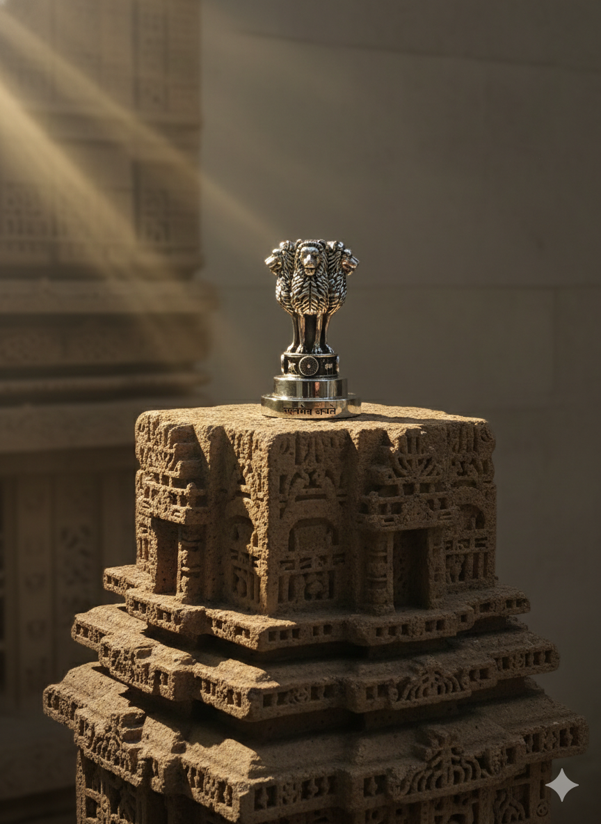 National Emblem Ashoka Lion Paperweight in Brass with Pure Silver Polish | “Satyameva Jayate” Engraved | Premium Desk Décor & Patriotic Gift